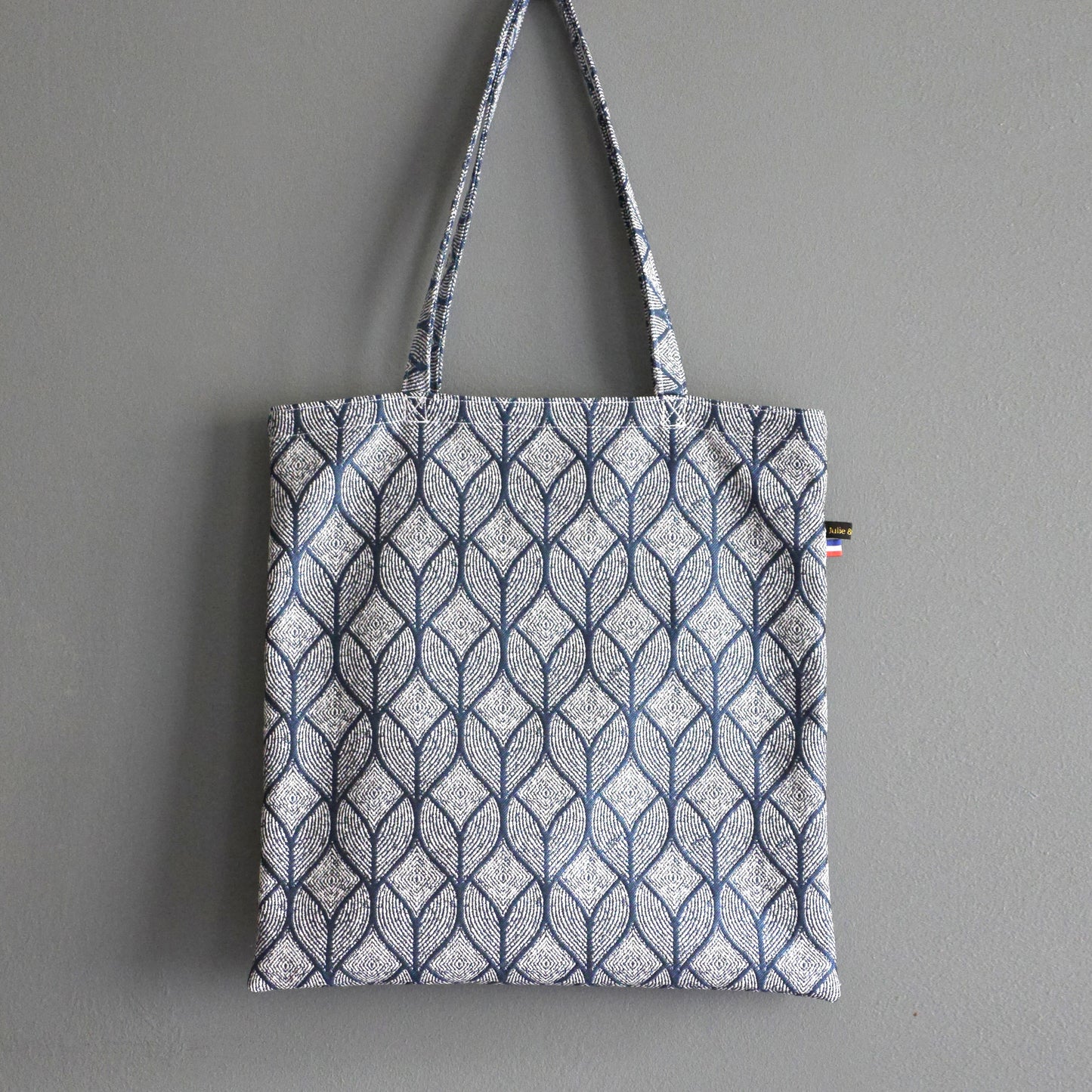 Tote bag jacquard graphique bleu et blanc sac femme fourre-tout non doublé