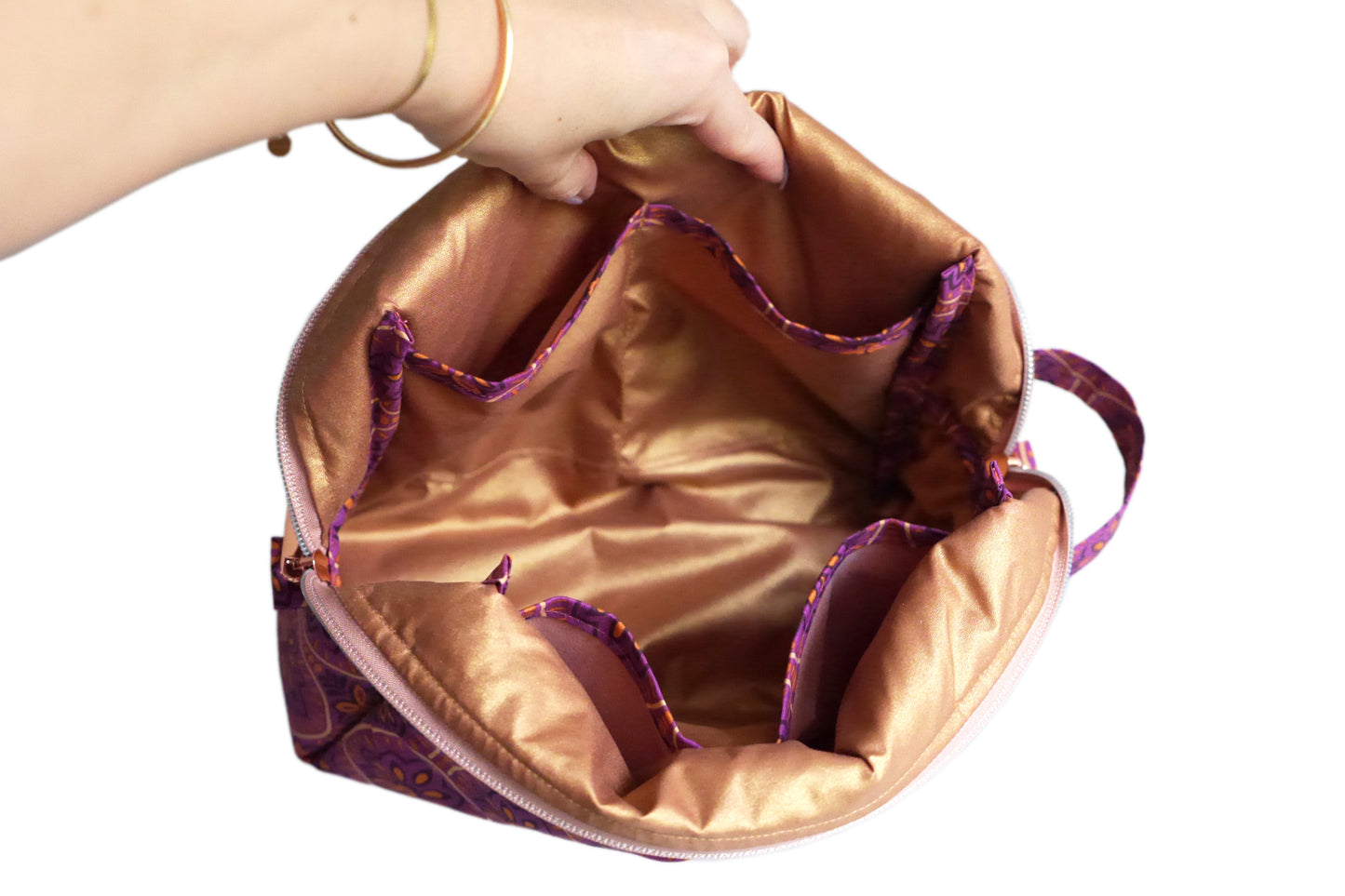 TRAVEL toiletry bag coated fabric bronze green scales