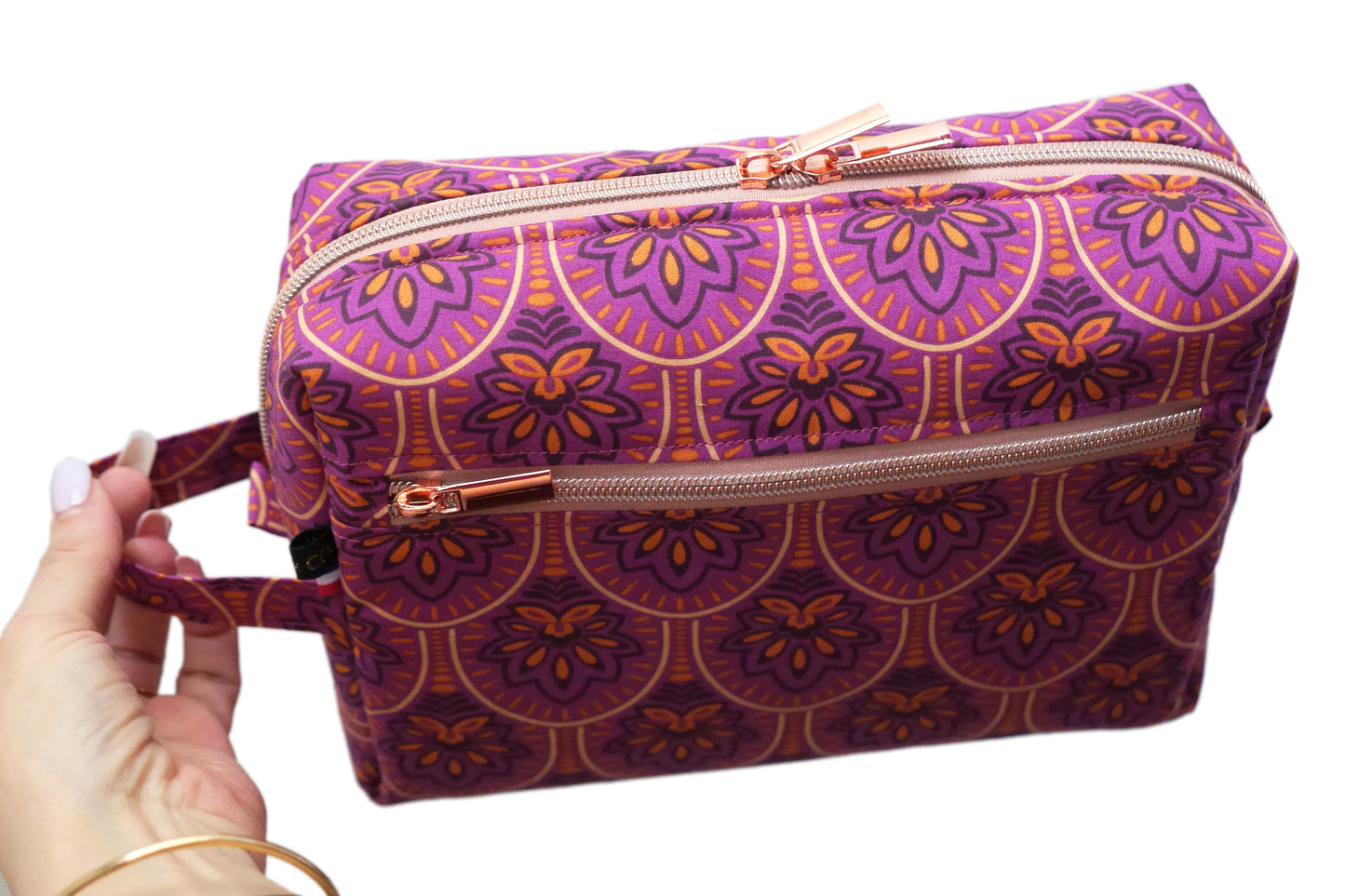 TRAVEL toiletry bag coated fabric bronze green scales