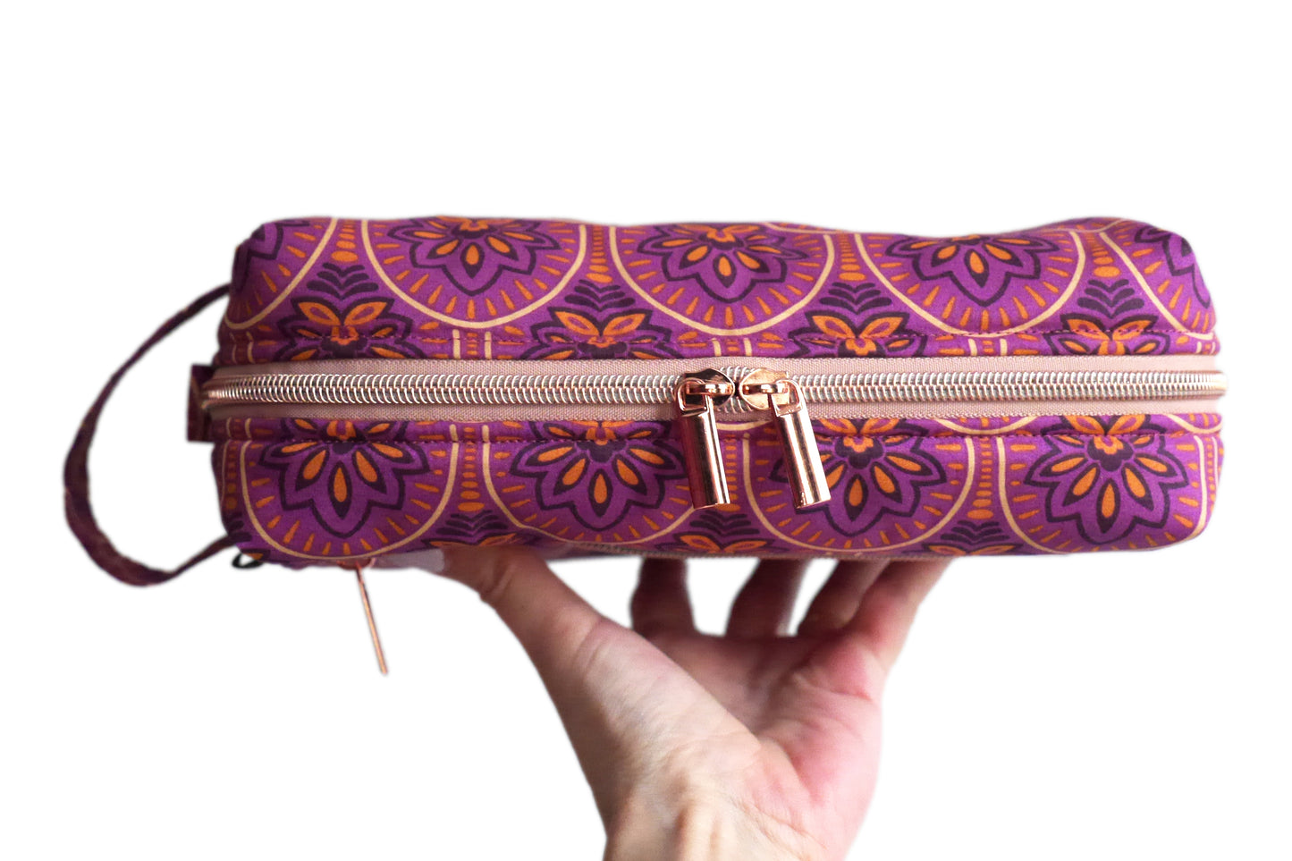 TRAVEL toiletry bag coated fabric bronze green scales