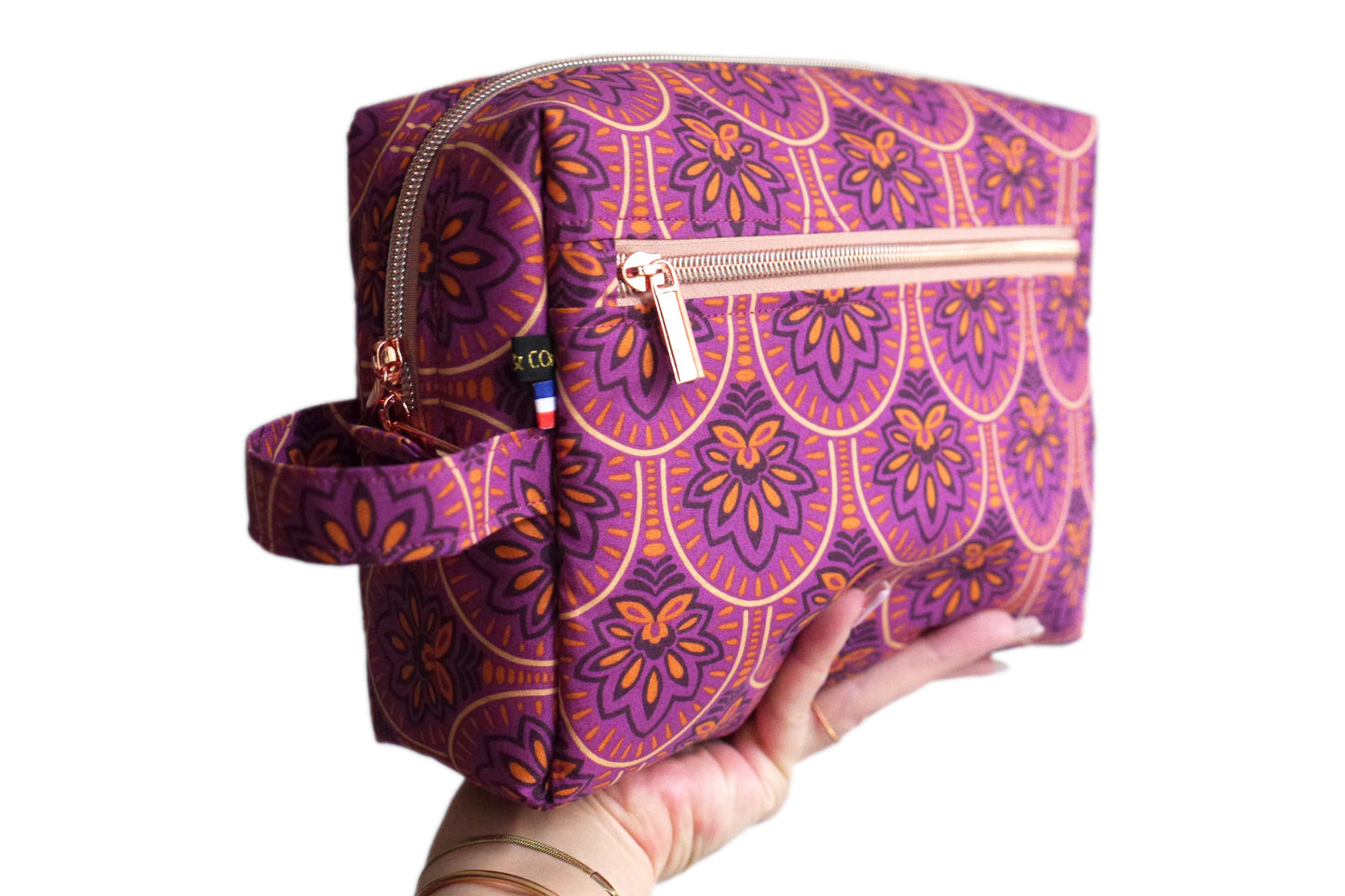 TRAVEL toiletry bag coated fabric bronze green scales