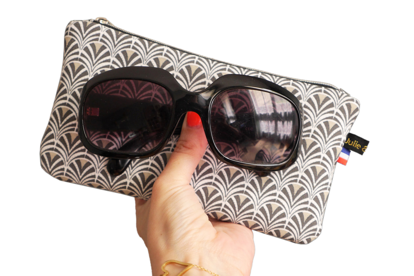 Zipped case glasses case black and white graphic fabric