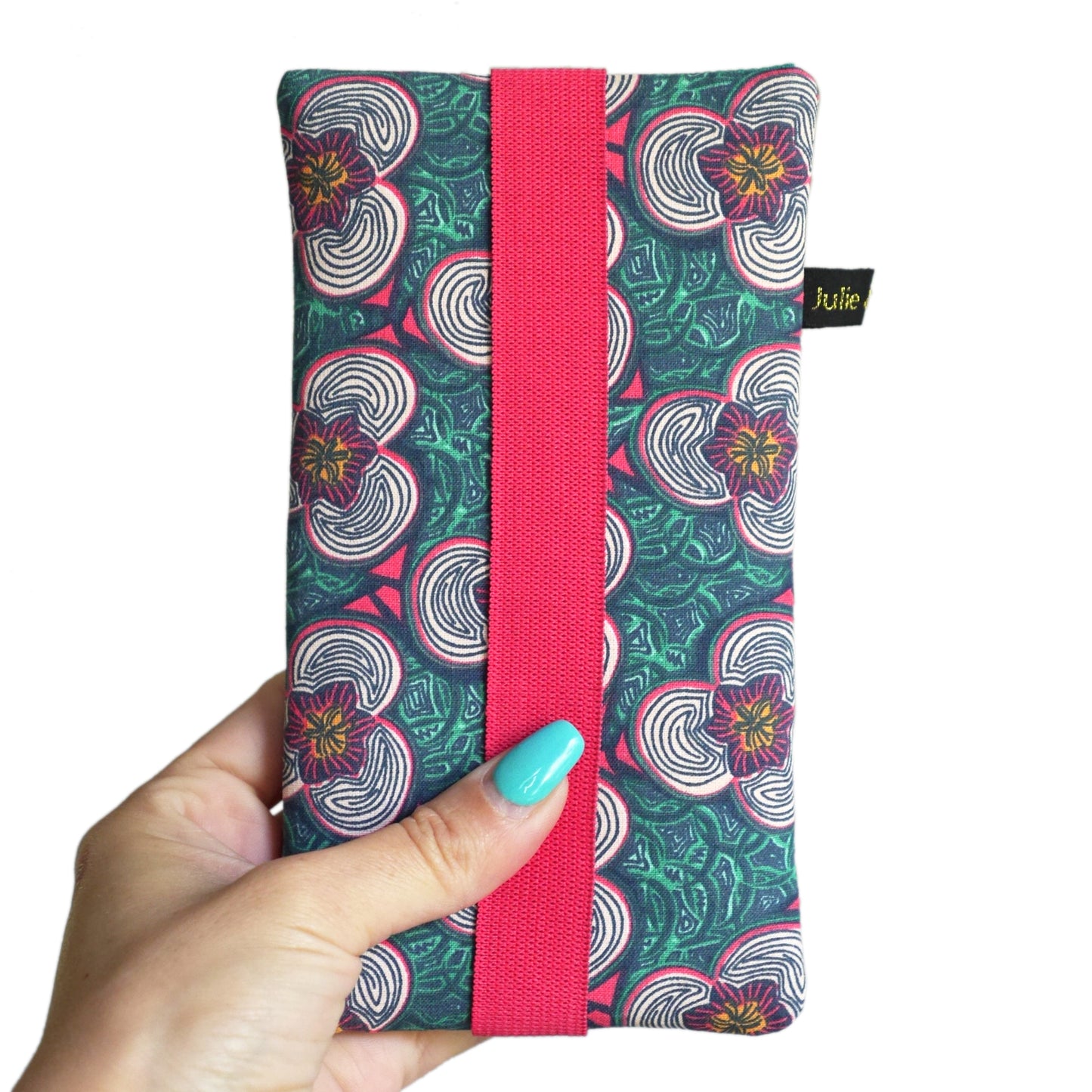 Housse chaussette tous téléphones Samsung S22 / S22+, iPhone 14 Pro / 14 Pro Max, taille au choix fleurs coloré fond bleu vert