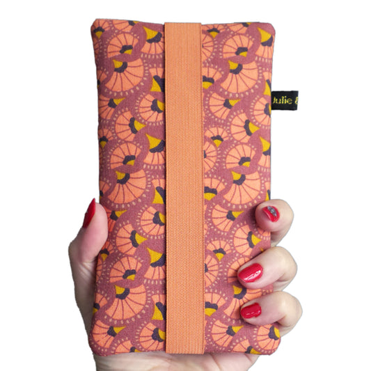 Housse téléphone tissu taille au choix éventails japonais orangé