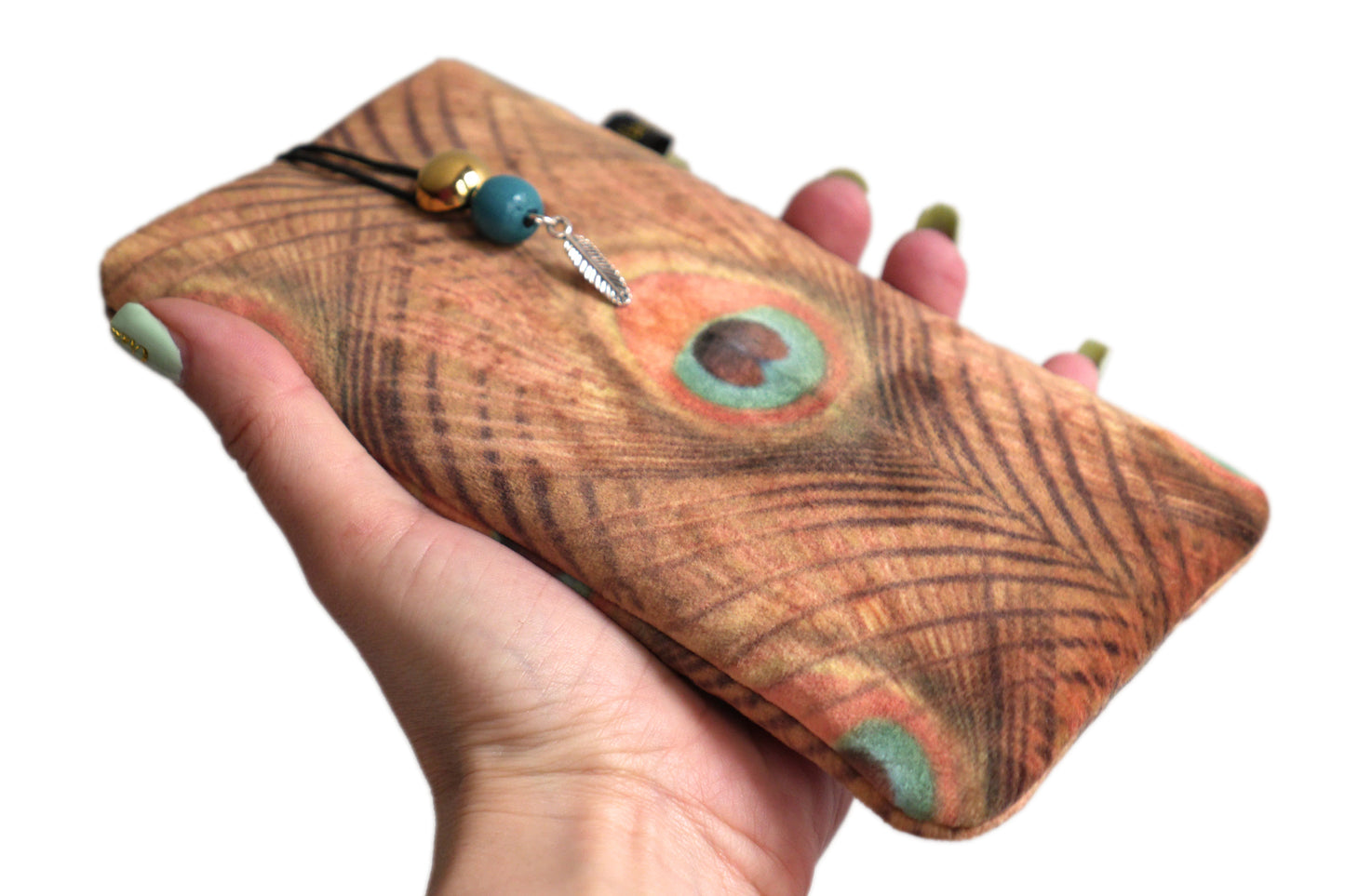 Sock cover for all phones, scales, feathers, dotted, kiwi green, size of your choice, golden elastic mobile phone case