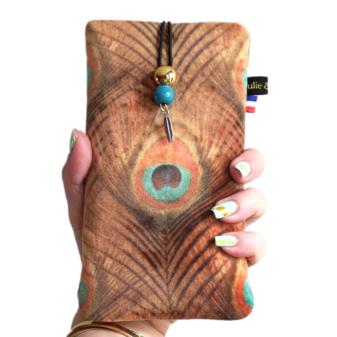 Sock cover for all phones, scales, feathers, dotted, kiwi green, size of your choice, golden elastic mobile phone case