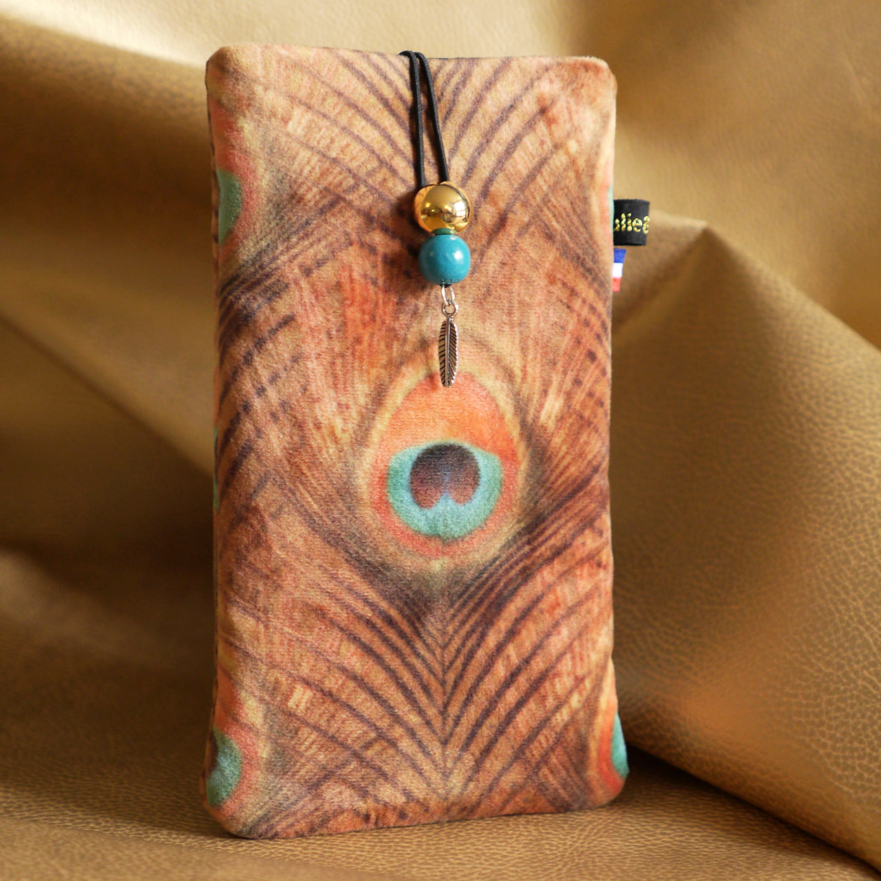 Sock cover for all phones, scales, feathers, dotted, kiwi green, size of your choice, golden elastic mobile phone case