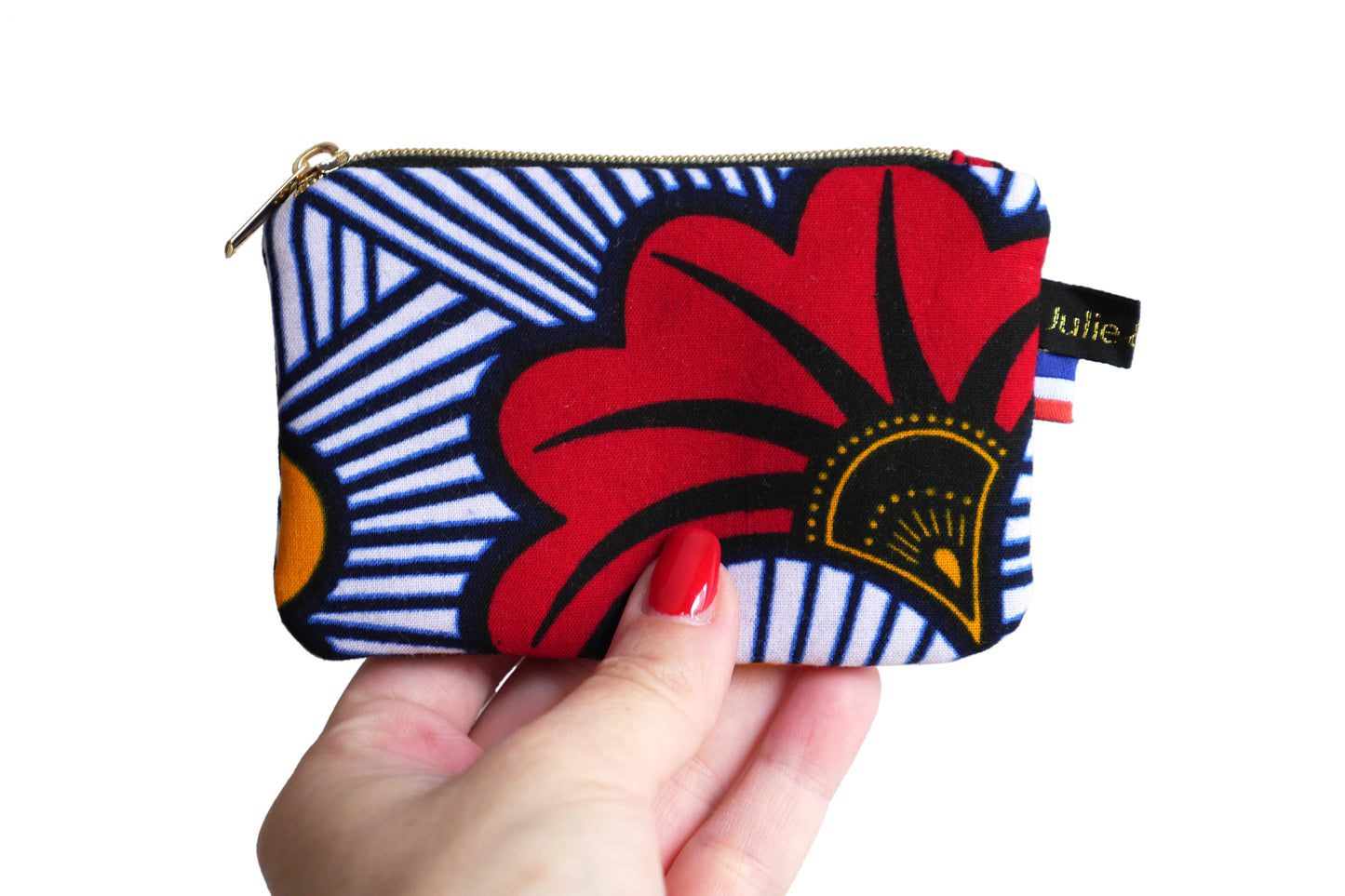 Mini porte-monnaie en tissu wax fleurs de mariage rouge et jaune