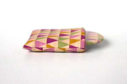 Miroir de poche rond 56mm et son étui tissu formes géométriques triangles colorés