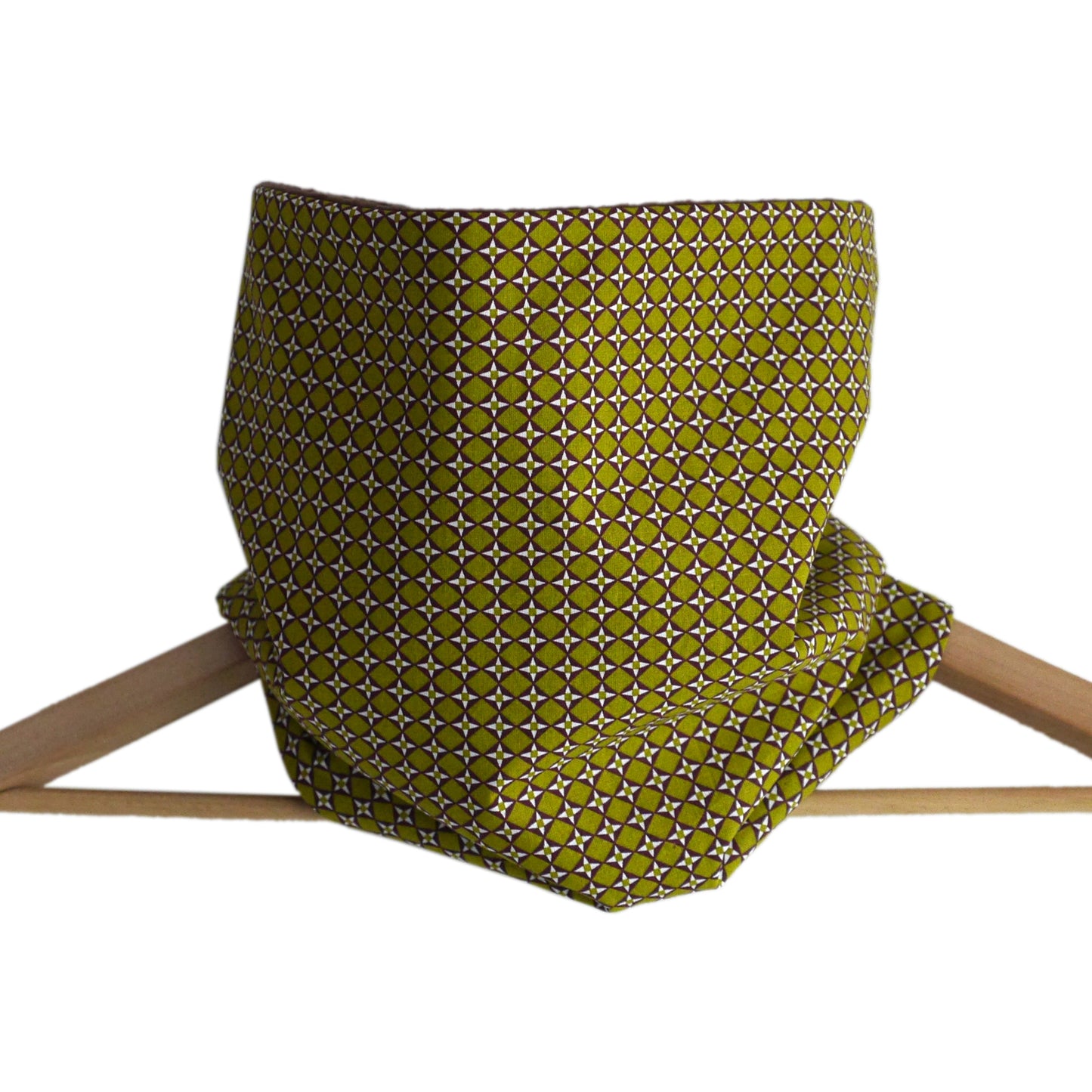 Snood mixte graphique tissu losanges vert pistache polaire marron chocolat tour de cou réversible adulte écharpe hiver ski mode cousu main