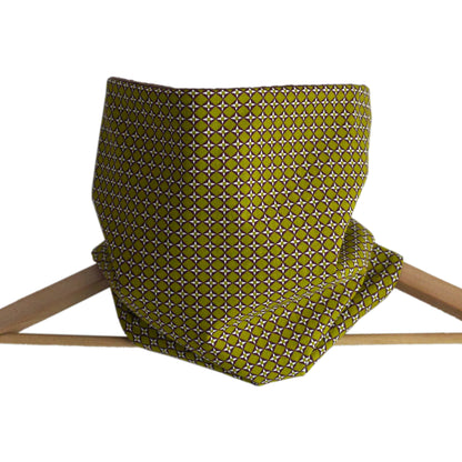 Snood mixte graphique tissu losanges vert pistache polaire marron chocolat tour de cou réversible adulte écharpe hiver ski mode cousu main