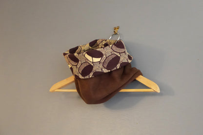 Snood wax africain marron graphique ethnique beige polaire tour de cou motifs réversible écharpe hiver mode fait main
