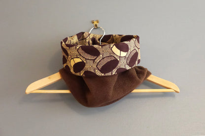 Snood wax africain marron graphique ethnique beige polaire tour de cou motifs réversible écharpe hiver mode fait main
