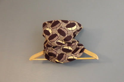 Snood wax africain marron graphique ethnique beige polaire tour de cou motifs réversible écharpe hiver mode fait main