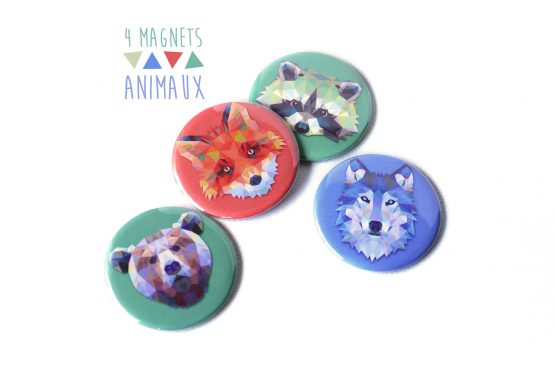Magnet animaux colorés loup renard raton laveur ours - Julie & COo