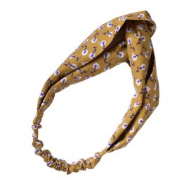 Headband twisté tissu fleurs jaune curry demi turban bandeau cheveux femme mode - Julie & COo
