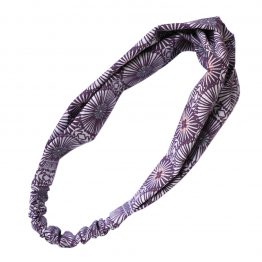 Headband twisté tissu rosaces prunes graphique demi turban bandeau cheveux femme mode - Julie & COo