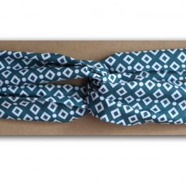 Headband bandeau cheveux twisté tissu graphique losanges blanc bleu vert demi turban femme mode - Julie & COo