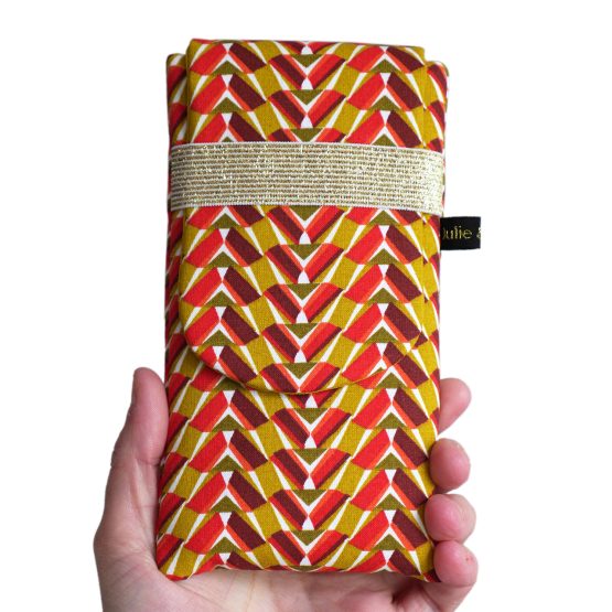 Housse iPhone Apple 11 pro Max étui tissu motifs graphique pharaon egytien ethnique rouge jaune curry élastique doré téléphone portable samsung S20+ femme - Julie & COo