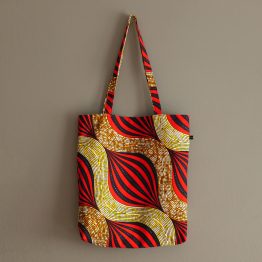 Sac wax cabas tissu africain rouge et jaune tote bag femme unique original cadeau fait main vacances été 2022 réversible toile coton - Julie & COo