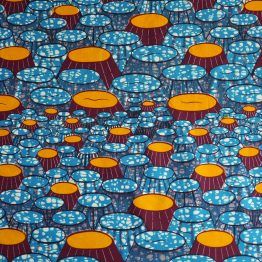 tissu wax mètre original africain coton pagne volcans cratères bleu orange bordeaux - Julie & COo