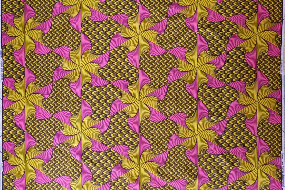 tissu wax léger fluide polycoton mètre satiné original africain pagne graphique rose et jaune - Julie & COo