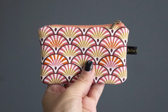 Mini porte-monnaie femme fait main tissu écailles rose jaune corail zip pochette trousse handmade carte crédit sac accessoire - Julie & COo