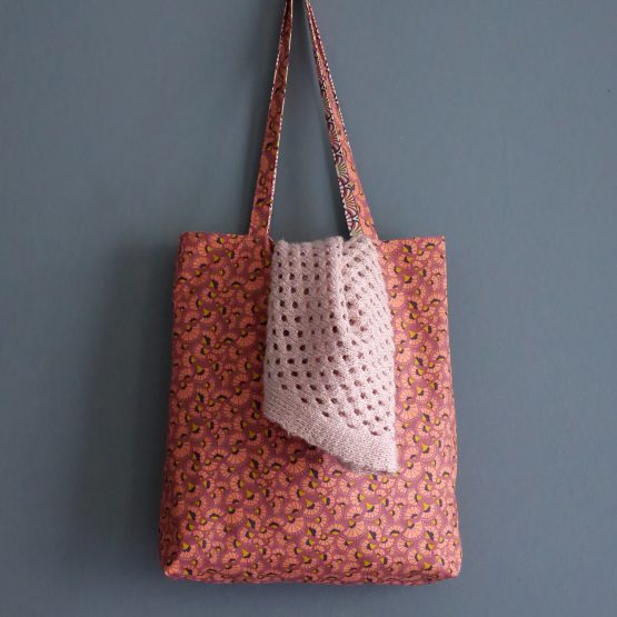Sac tissu réversible tote bag original femme motifs japonais écailles éventails rose corail jaune automne cabas handmade - Julie & COo
