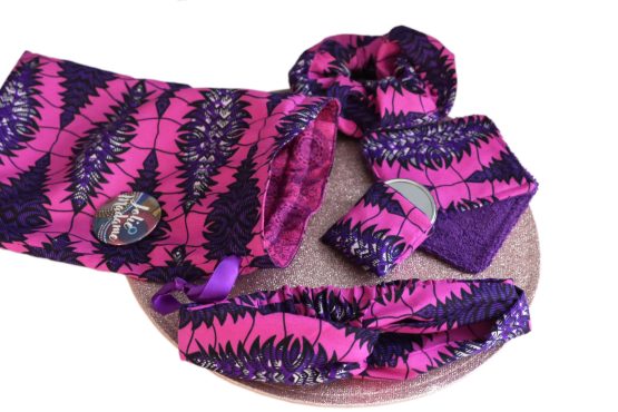 Pochon cadeau tissu wax jolie madame lot_créations handmade fait main sac femme saint valentin headband chouchou miroir lingette africain ethnique - Julie & COo