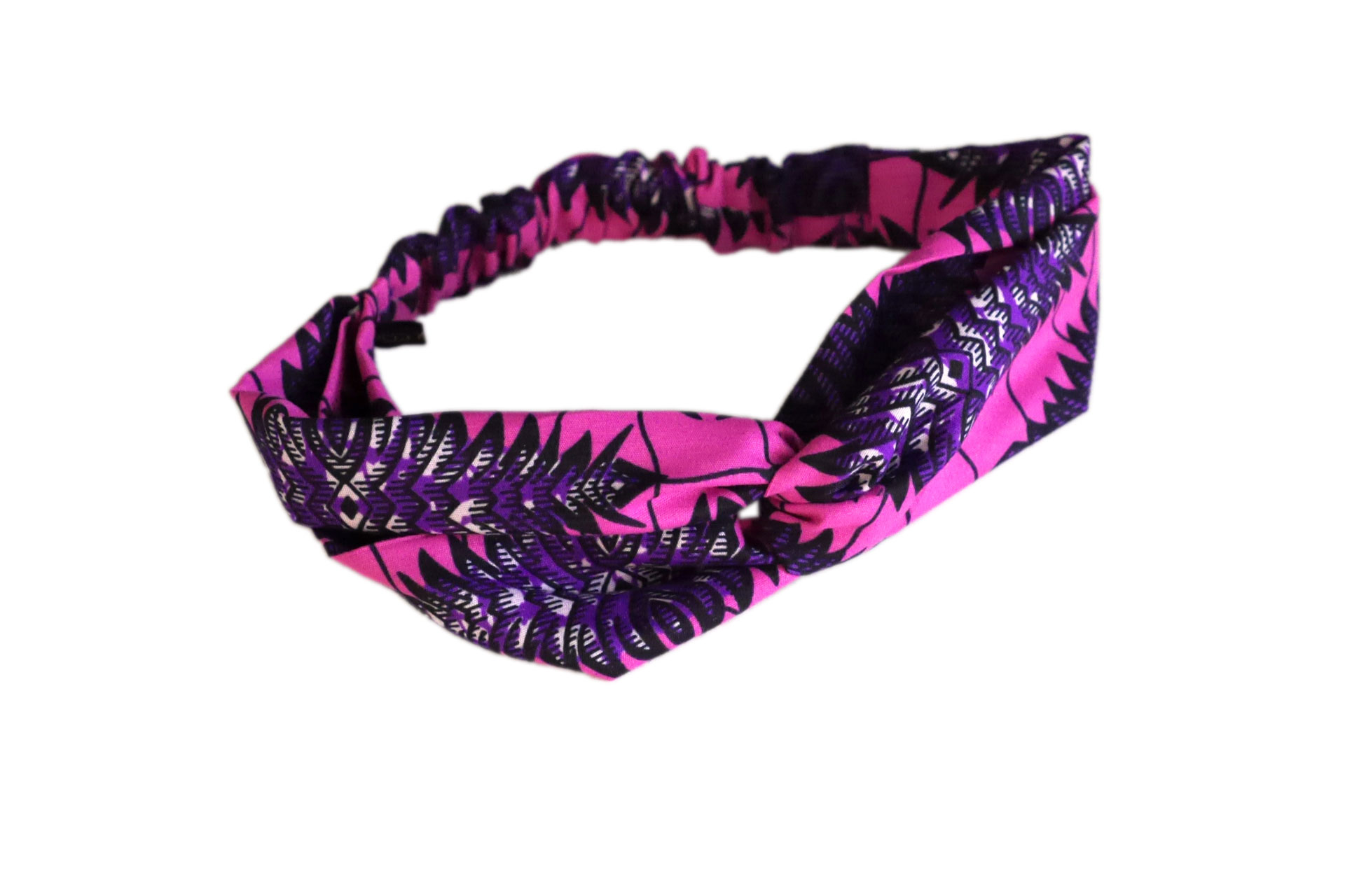 Headband bandeau élastique tissu wax fluide violet et rose fuchsia femme accessoire mode cheveux coiffure cadeau original fait main - Julie & COo